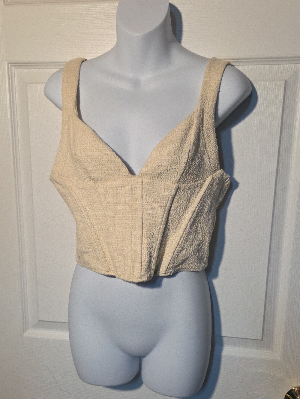Zara Cream Textured Corset Crop Top Sz L